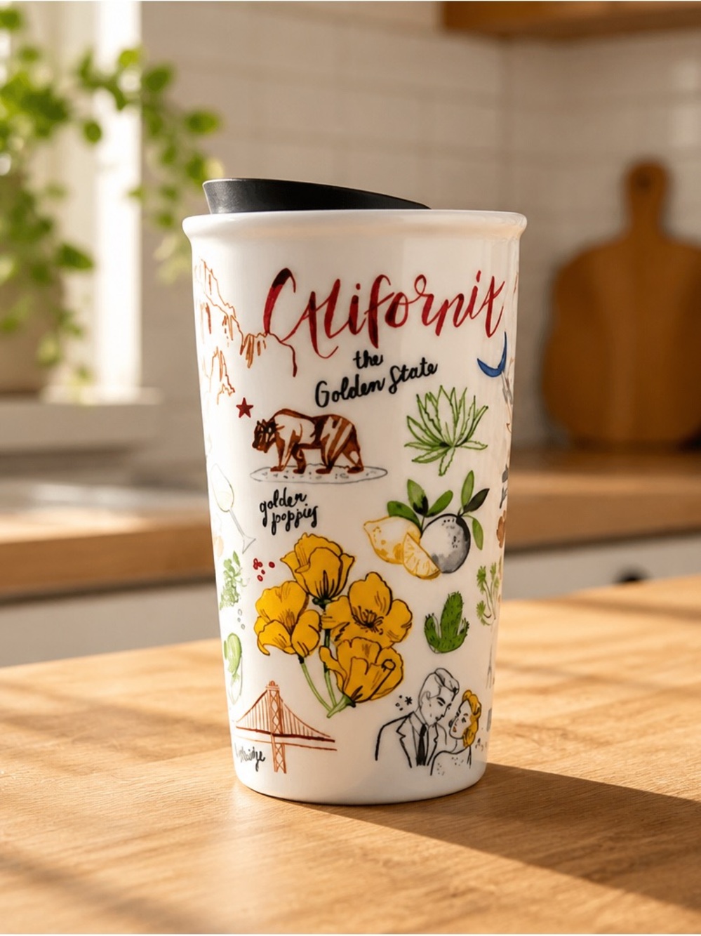 Starbucks California State White Ceramic Traveler Tumbler Coffee Mug 10oz W/ Lid